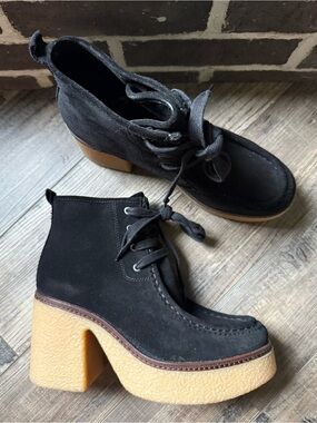Sam Edelman Shaw Black Suede Lace-Up Platform Ankle Boots 9.5
